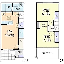 トミーレジデンス 1階2LDKの間取り