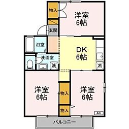 セジュール広瀬B 3DKの間取図画像