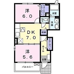 グリーンハウスB 2DKの間取図画像