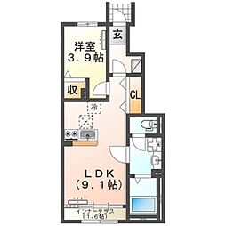 フェイジョアD(仮) 1LDKの間取図画像