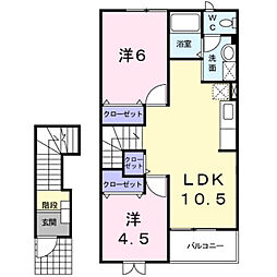 アヴェニューフォンテーヌB 2LDKの間取図画像