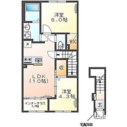 (仮)土浦市乙戸新築アパート 2LDKの間取図画像