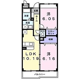 プロスペリティ壱番館 2LDKの間取図画像