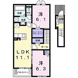 ボヌール・ヴィラ 2LDKの間取図画像