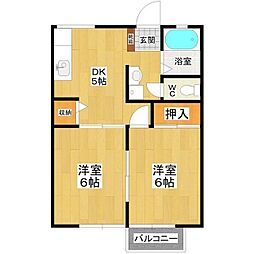 ナカネハイツC 2DKの間取図画像