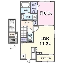 土浦市並木2丁目アパート 1LDKの間取図画像