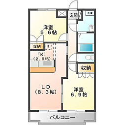 KASUMIヒルズ 2LDKの間取図画像