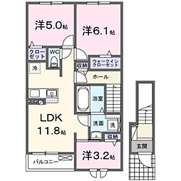 ポミエB 3LDKの間取図画像
