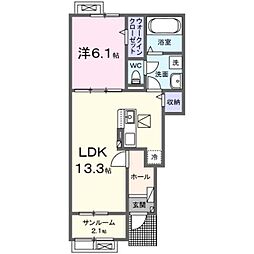 かすみがうら市新治アパート 1LDKの間取図画像