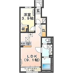 フェイジョアD(仮) 1LDKの間取図画像