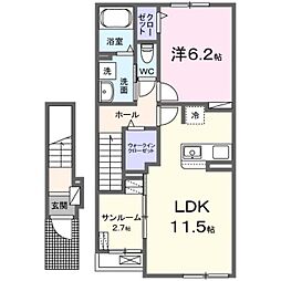 かすみがうら市上稲吉アパート 1LDKの間取図画像