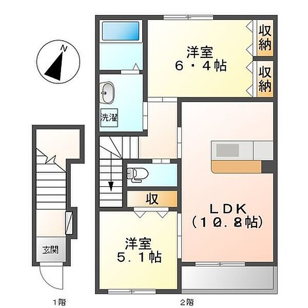 コモド ピノII 202｜茨城県つくば市上ノ室(賃貸アパート2LDK・2階・56.78㎡)の写真 その2