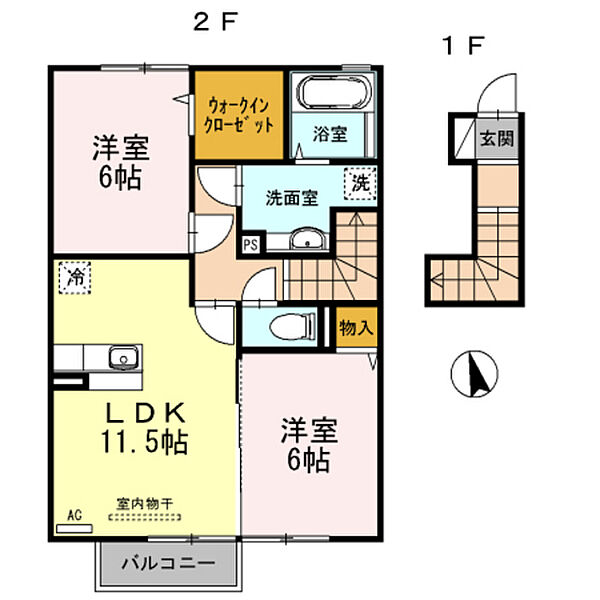 D-room　As Ｂ205｜富山県富山市上袋(賃貸アパート2LDK・2階・63.31㎡)の写真 その2