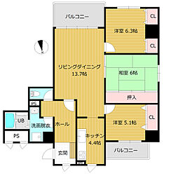 アーデルテラス愛宕 3LDKの間取図画像