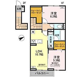 プレッシャス奥井 2LDKの間取図画像