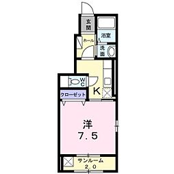 メゾンドソレイム 1Kの間取図画像