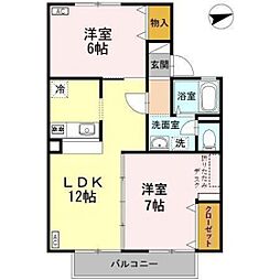 パークタウン立山B 2LDKの間取図画像