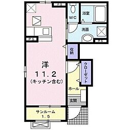 アグレアーブル ワンルームの間取図画像