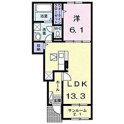 フローラシオン手屋 1LDKの間取図画像