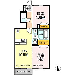 D-room本郷町 2LDKの間取図画像