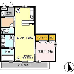 D-Room中川原 1LDKの間取図画像