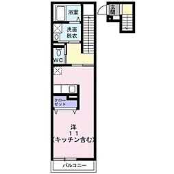 ウェスト・モンターニュB ワンルームの間取図画像