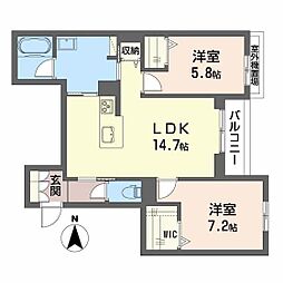 シャーメゾン 二口 パナXI 2LDKの間取図画像