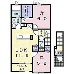 オリオンリヴィエールB 2LDKの間取図画像