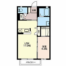 カーサセレッソ 1LDKの間取図画像