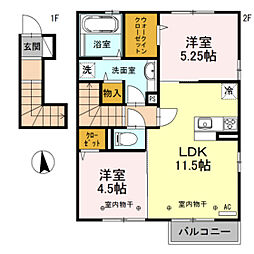 カーサフルール 2LDKの間取図画像
