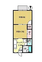 レピュート金山新A棟 2Kの間取図画像