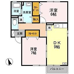 トゥルーハート 2DKの間取図画像