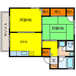 グランディールJ2 2DKの間取図画像