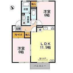 エルフタウン吉久D 2LDKの間取図画像