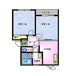 ハイムウエスト・コーストC 2DKの間取図画像