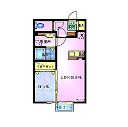 フルール・ド・ヴェール2 1LDKの間取図画像