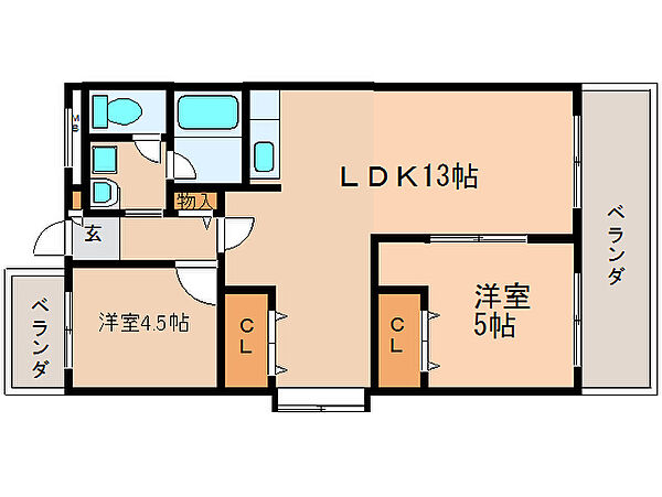 トリミティー中西ビル ｜奈良県奈良市鳥見町1丁目(賃貸マンション2LDK・3階・52.00㎡)の写真 その2