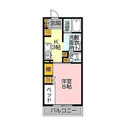 YNT第2マンション 1Kの間取図画像