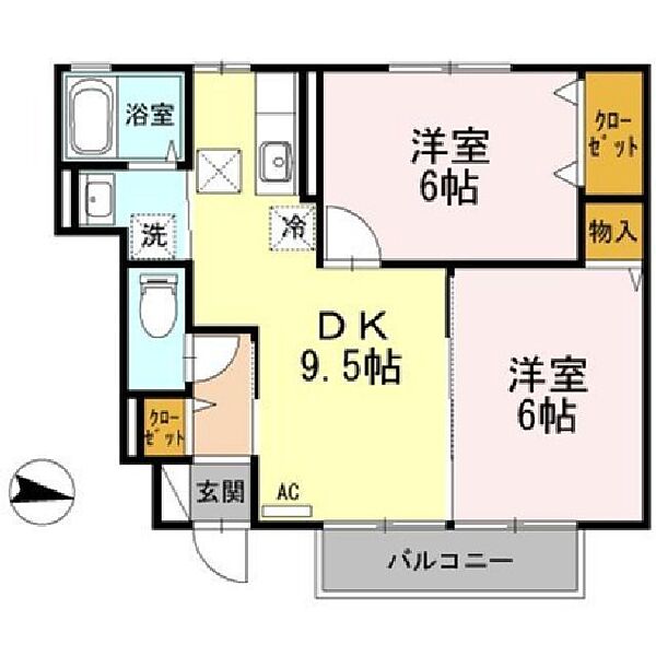 ファインシークＡ棟 103｜鳥取県米子市米原2丁目(賃貸アパート2DK・1階・48.67㎡)の写真 その2