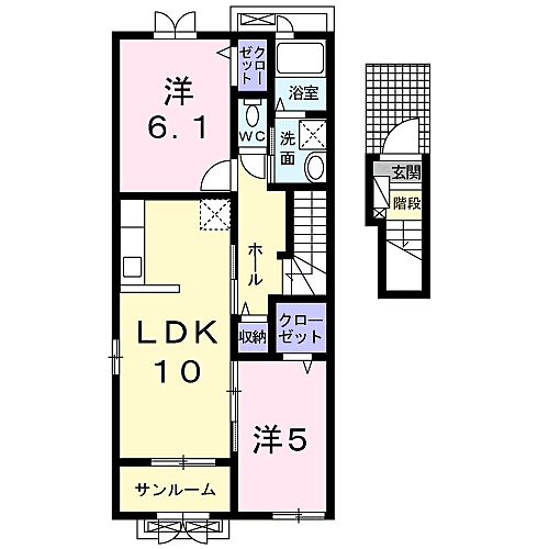 プリンセチア　II 202｜鳥取県米子市両三柳(賃貸アパート2LDK・2階・57.22㎡)の写真 その2