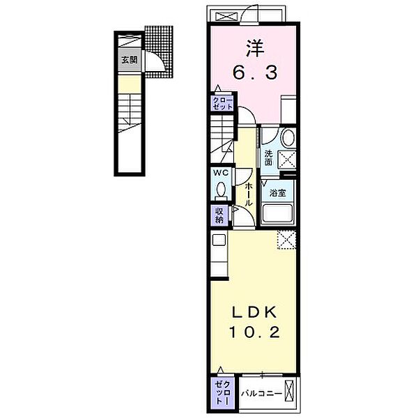 ラ　ビエベール　Ｂ 202｜鳥取県米子市両三柳(賃貸アパート1LDK・2階・43.79㎡)の写真 その2