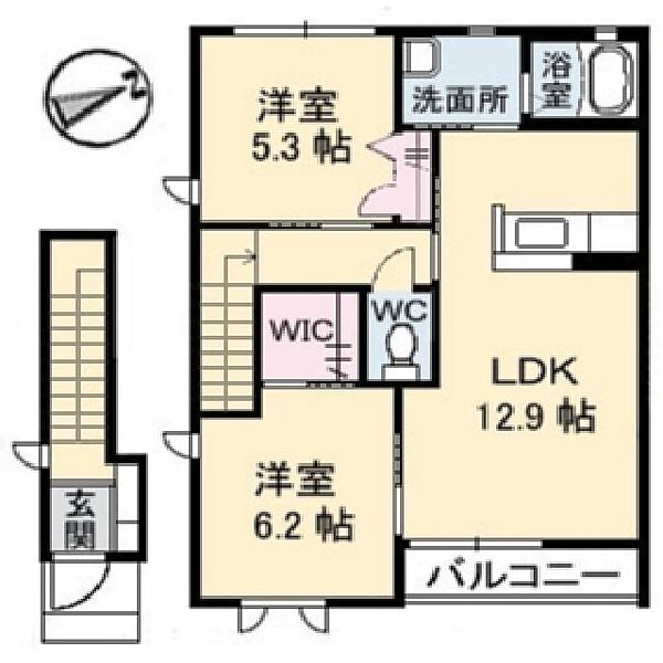 フェリーチェＡ棟 201｜鳥取県米子市車尾4丁目(賃貸アパート2LDK・2階・61.63㎡)の写真 その2