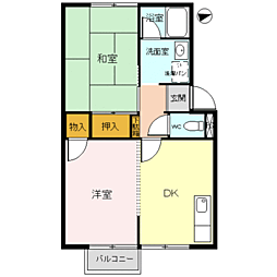 リーベン渡辺　Ｂ棟 1階1LDKの間取り