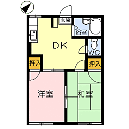 ランドシップパオI棟 1階2DKの間取り