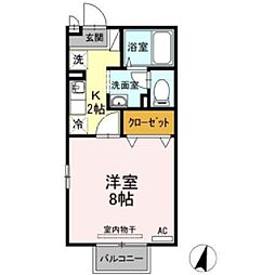 エスポワール2 1Kの間取図画像