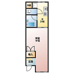 三記マンション灘 1Kの間取図画像