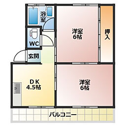 岩田アパート 2DKの間取図画像