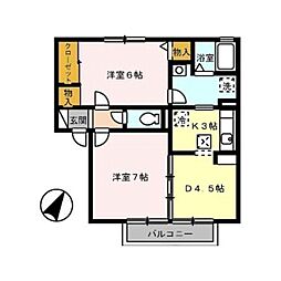 エクセレンスタイムB 2DKの間取図画像