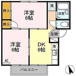ヴィレッヂ生田 2DKの間取図画像