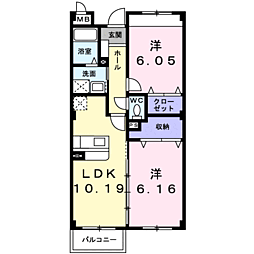 プレ・オリゾン 2LDKの間取図画像